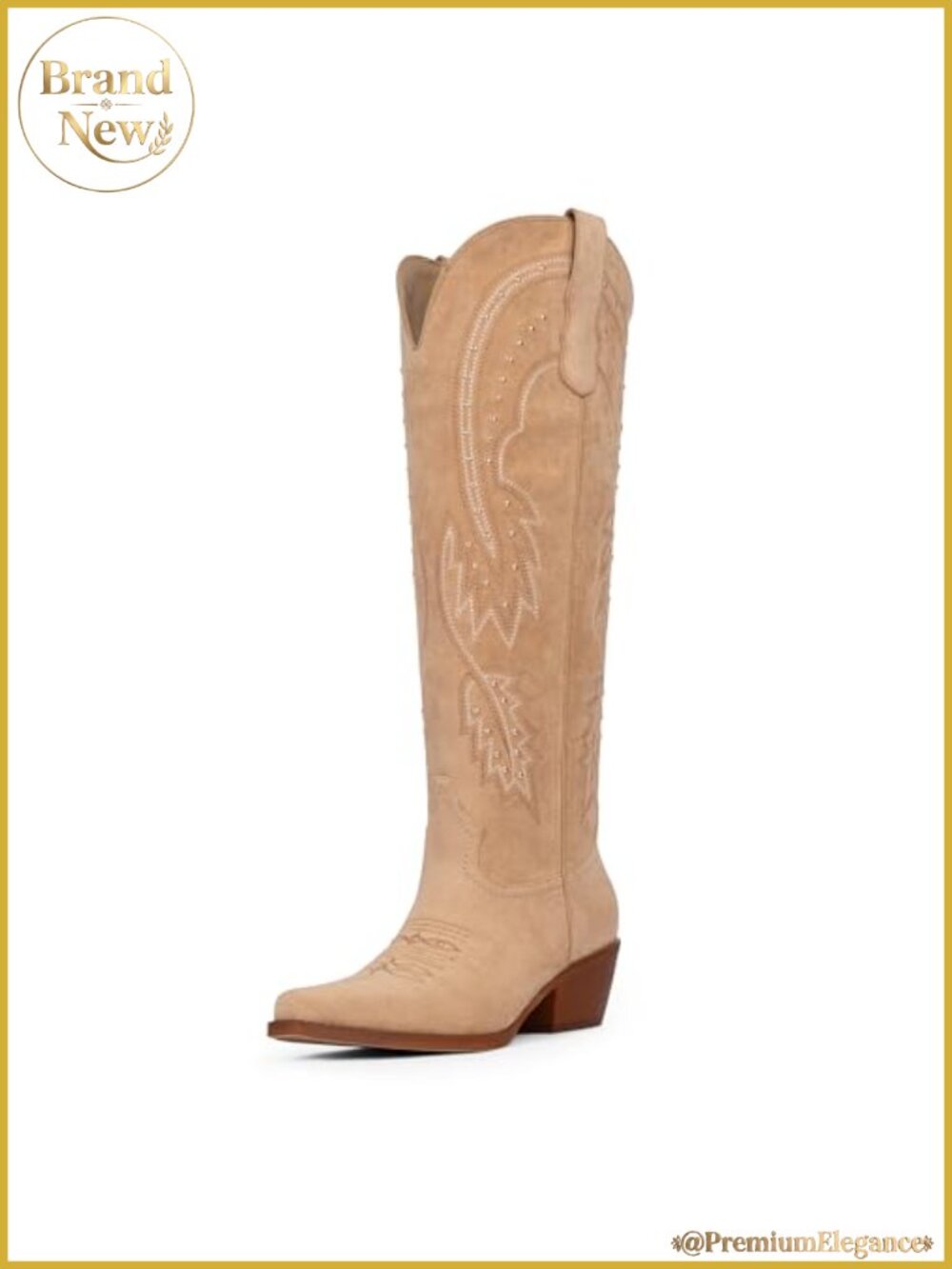Women's Knee High Rhinestone Cowgirl Boots Chunky Heel Pointed Toe Western Slip
